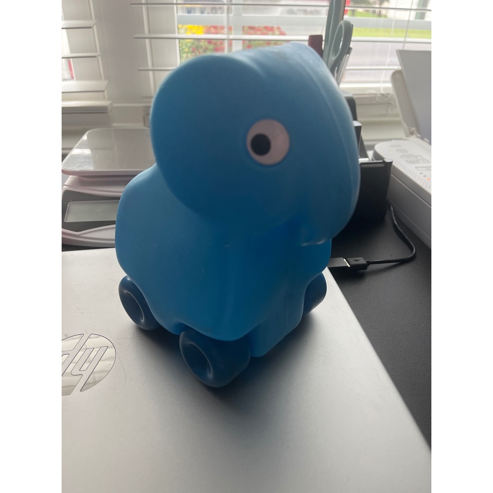 Vintage Blue Plastic Elephant Rolling Pull Toy Toddler Kids Animal Toy